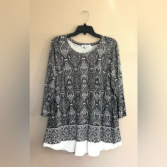 Rose + Olive Paisley Print Chiffon Layer Tunic Top - Picture 1 of 6